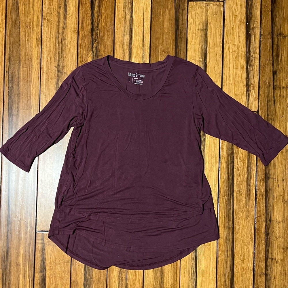 Latched Mama 3/4 Sleeve Scoop Neck Nursing Top 2.0 - Large, Wine